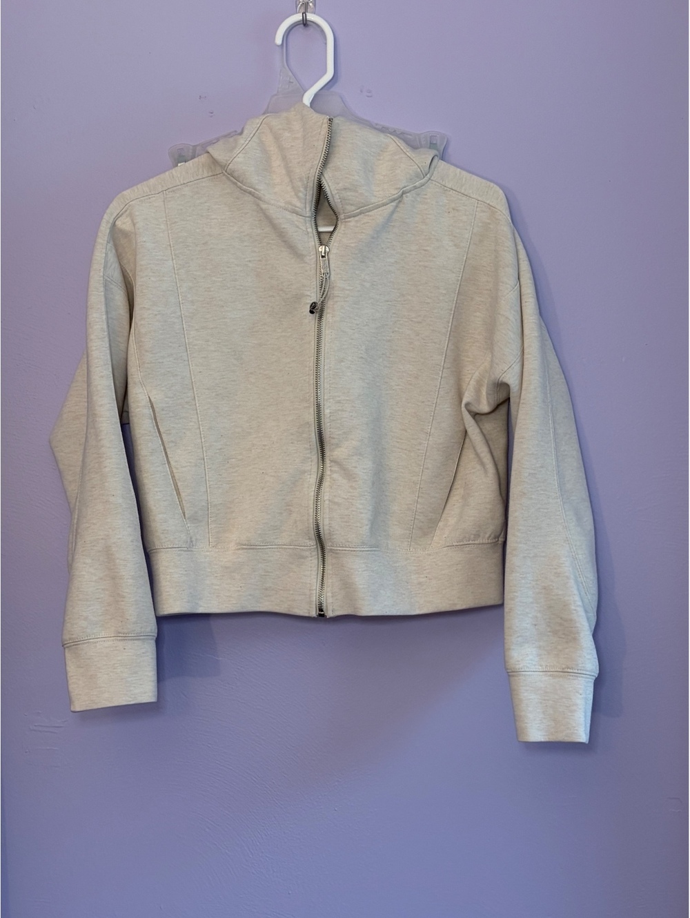 Happily Grey Cropped Full-Zip Hoodie | Heathered Beige Oatmeal | Size S